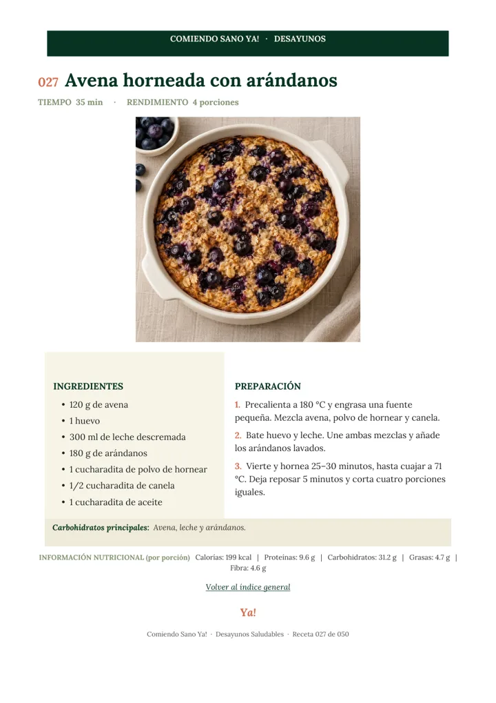 Página de muestra: Avena horneada con arándanos